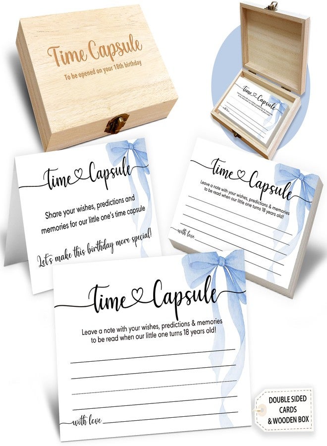 Crocothemis Time Capsule Box 1st Birthday, Baby Time Capsule Box for First Birthday Party Games, Set of 50 Wishes Card Gifts Keepaske Decorations for Baby(Blue Bow) -A04 - Image 1